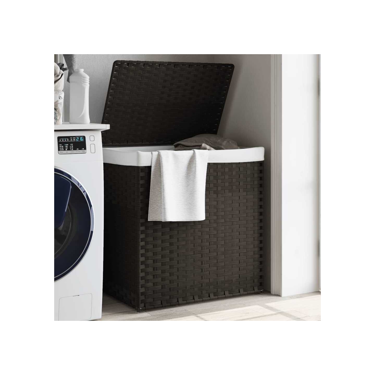 Panier à linge avec 2 sections marron foncé 53x35x57 cm
