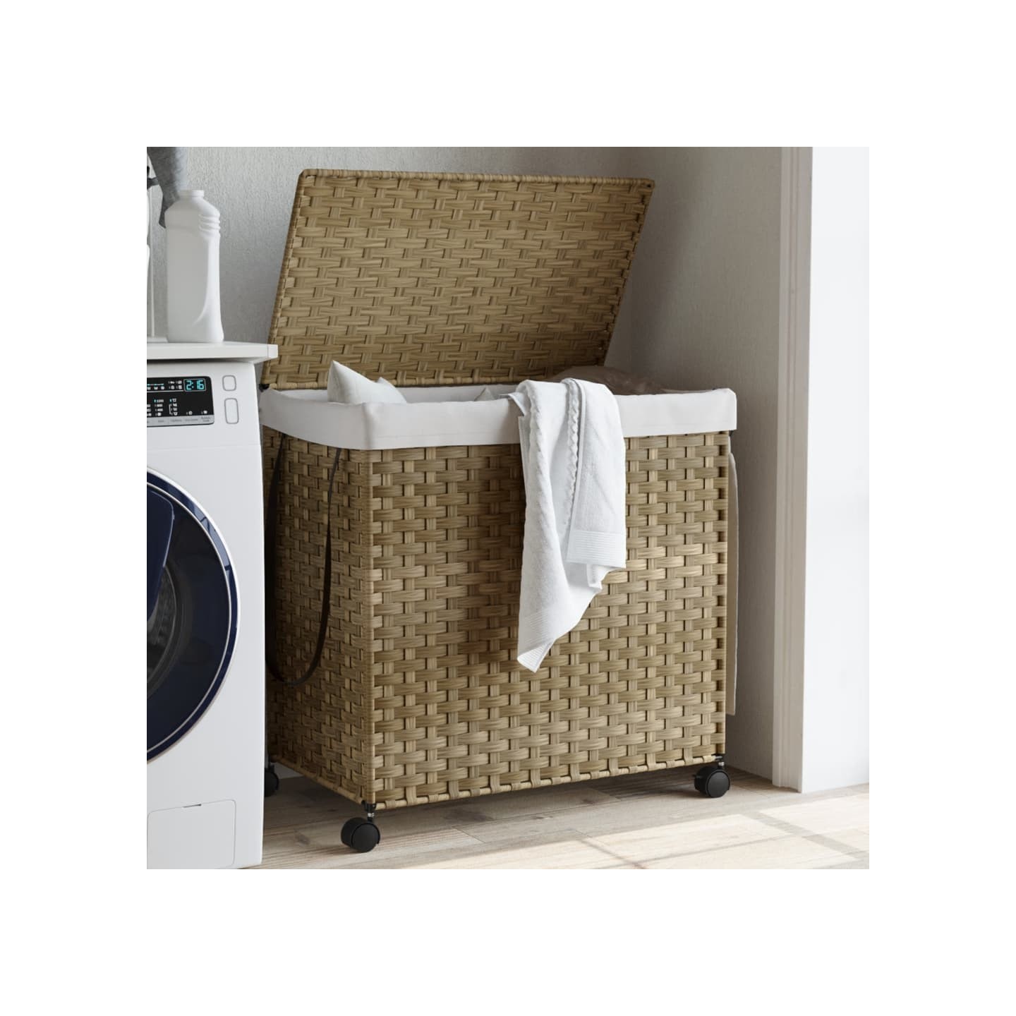 Panier à linge avec roulettes 60x35x60,5 cm résine tressée