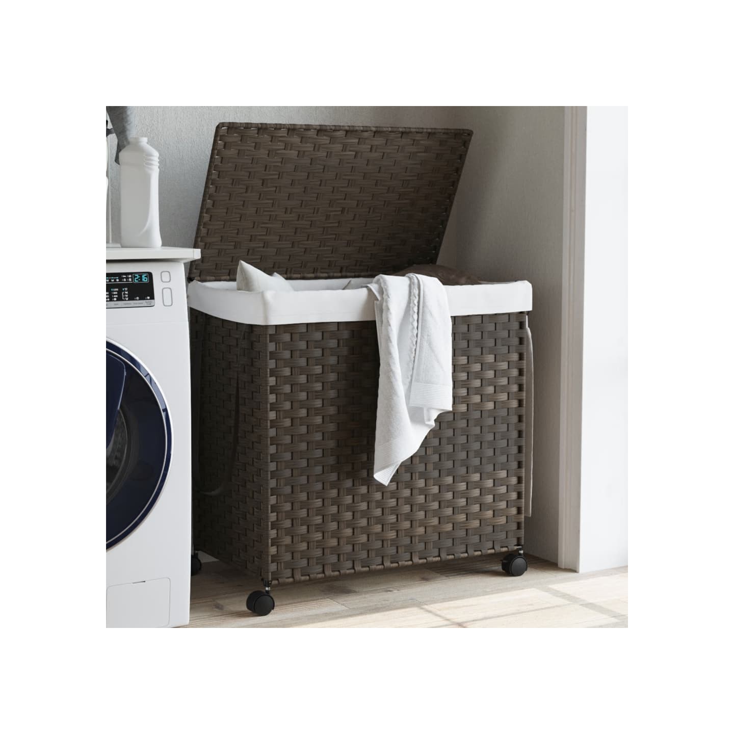 Panier à linge avec roulettes marron foncé 60x35x60,5 cm