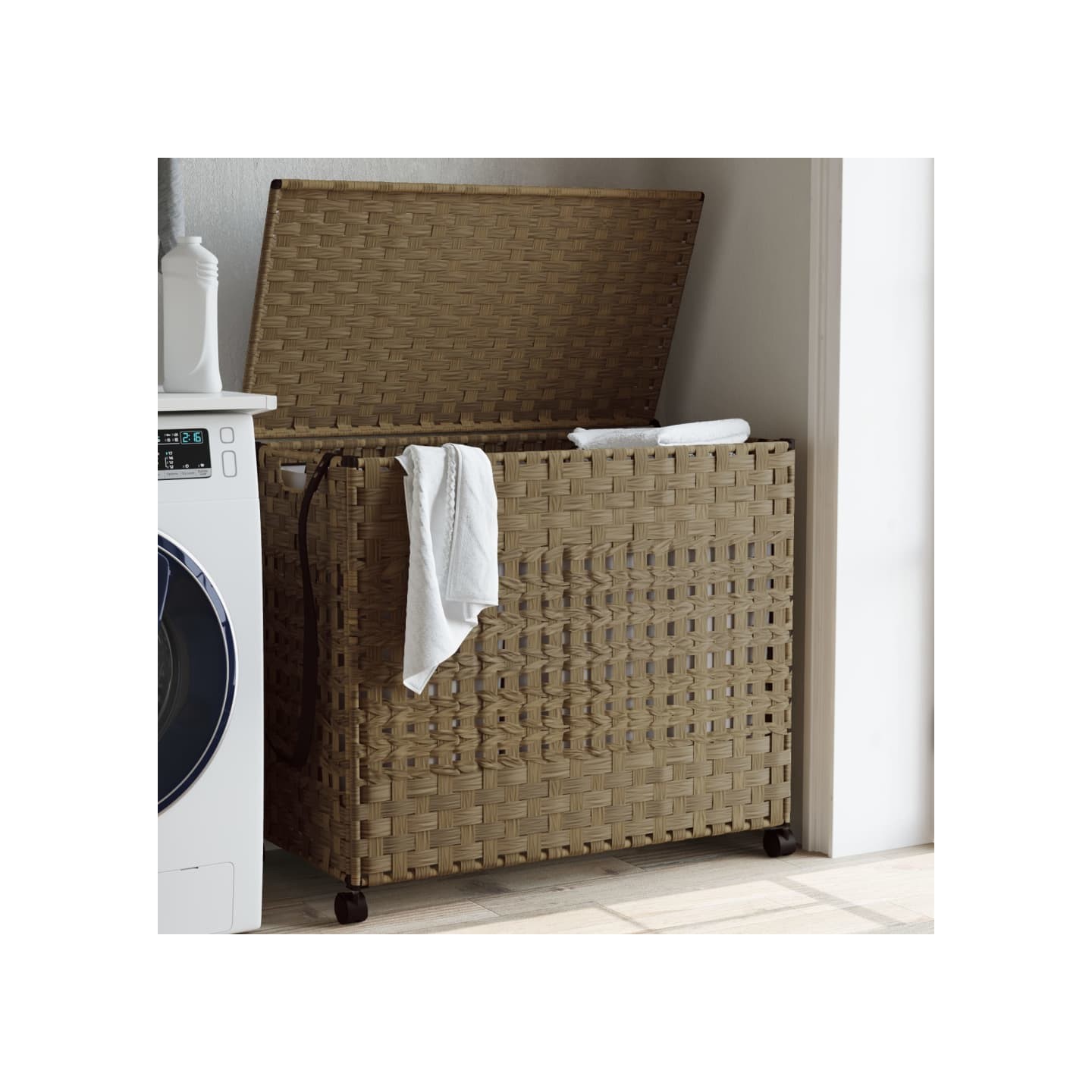 Panier à linge avec roulettes 66x35x60 cm résine tressée