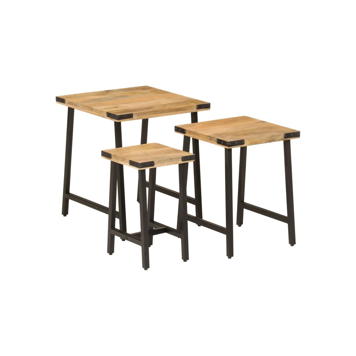 Tables basses gigognes 3 pcs bois massif de manguier et fer