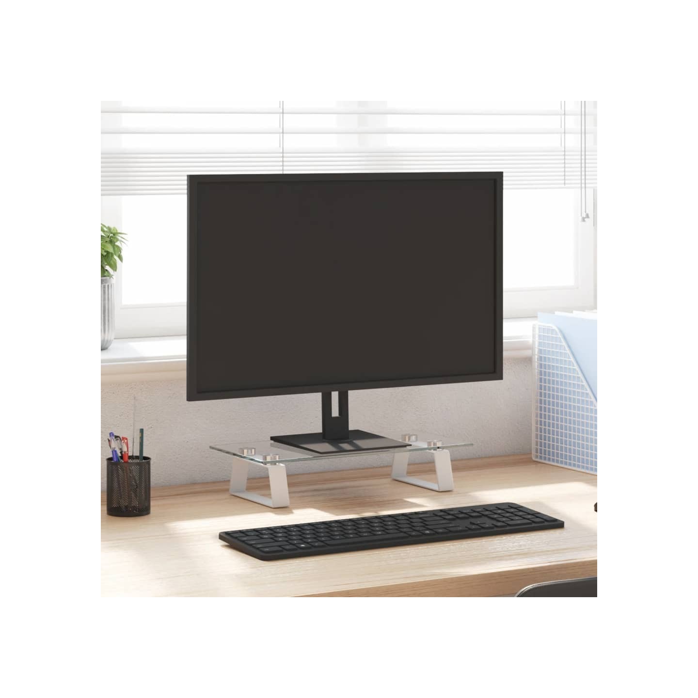 Support de moniteur blanc 40x20x8 cm verre trempé et métal
