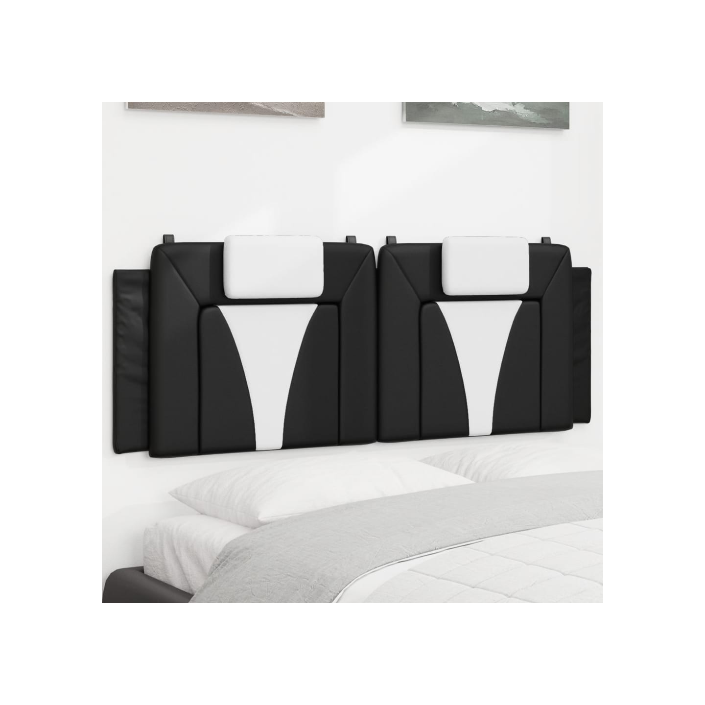 Coussin de tête de lit Viana noir et blanc 152 cm similicuir