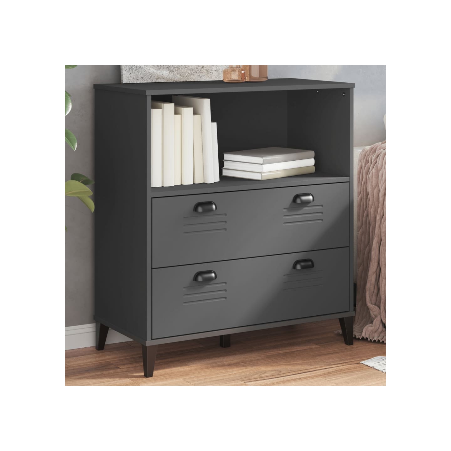 Bibliothèque VIKEN gris anthracite 80x40x90cm bois d'ingénierie