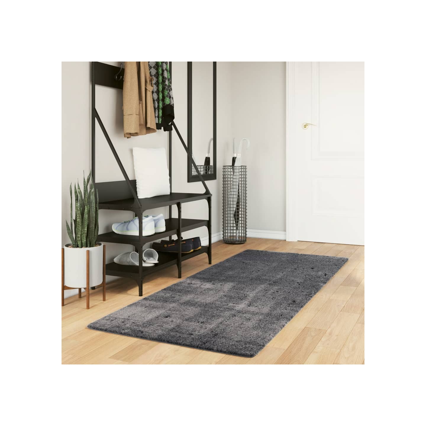 Tapis HUARTE à poils courts doux et lavable anthracite 80x200cm