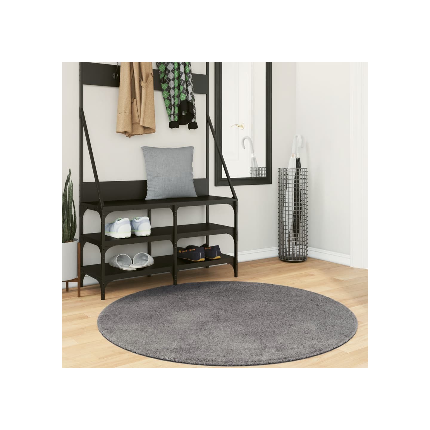 Tapis HUARTE à poils courts doux et lavable anthracite Ø 120 cm