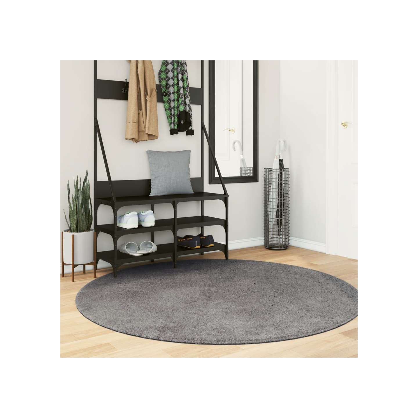 Tapis HUARTE à poils courts doux et lavable anthracite Ø 160 cm