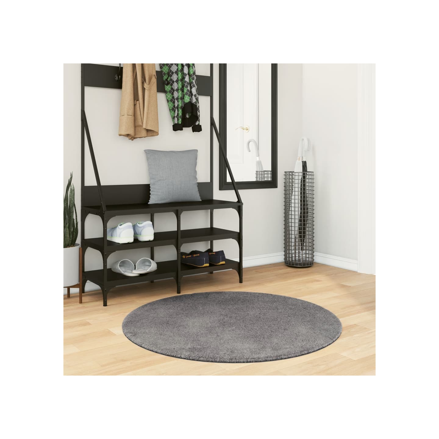 Tapis HUARTE à poils courts doux et lavable anthracite Ø 100 cm