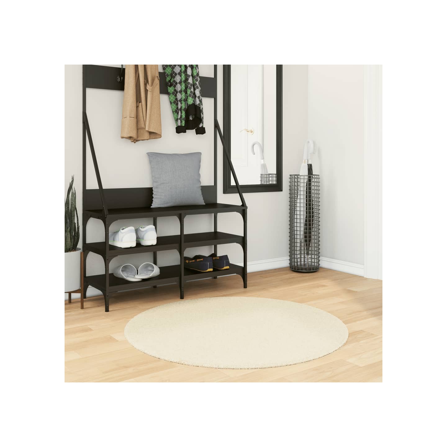 Tapis HUARTE à poils courts doux et lavable crème Ø 100 cm