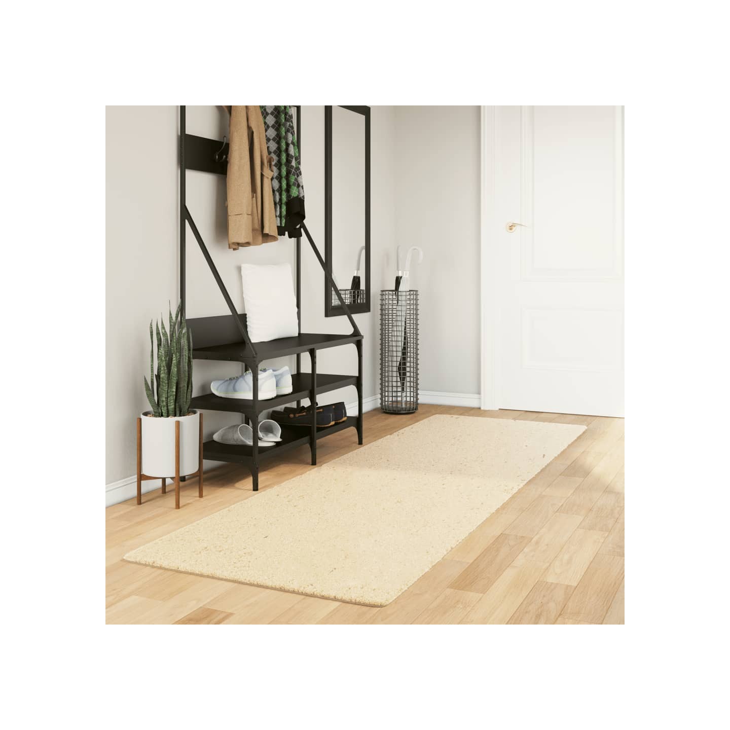 Tapis HUARTE à poils courts doux et lavable crème 80x250 cm