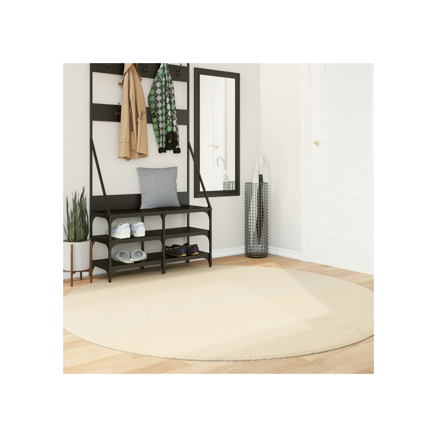 Tapis HUARTE à poils courts doux et lavable crème Ø 200 cm
