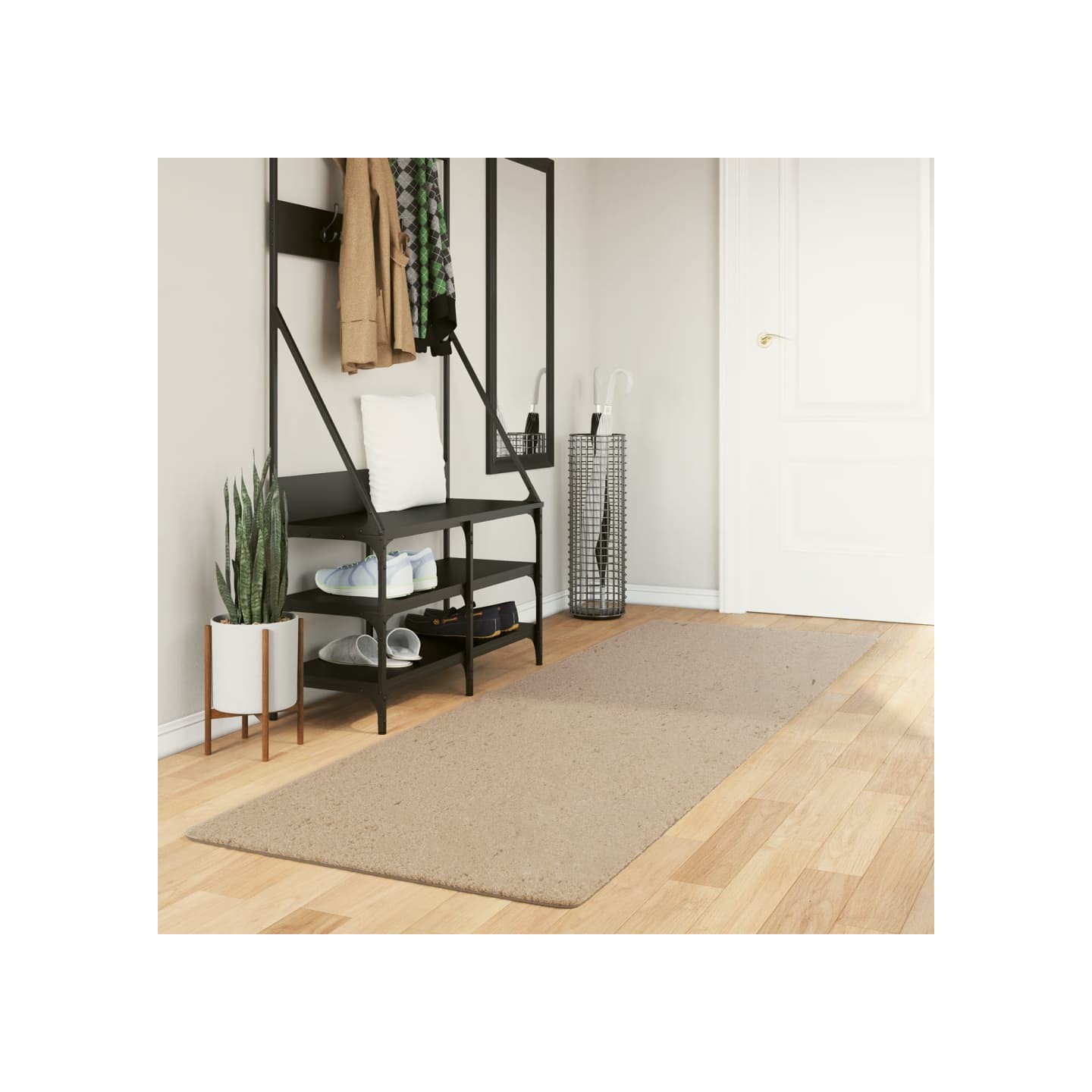 Tapis HUARTE à poils courts doux et lavable sable 80x250 cm