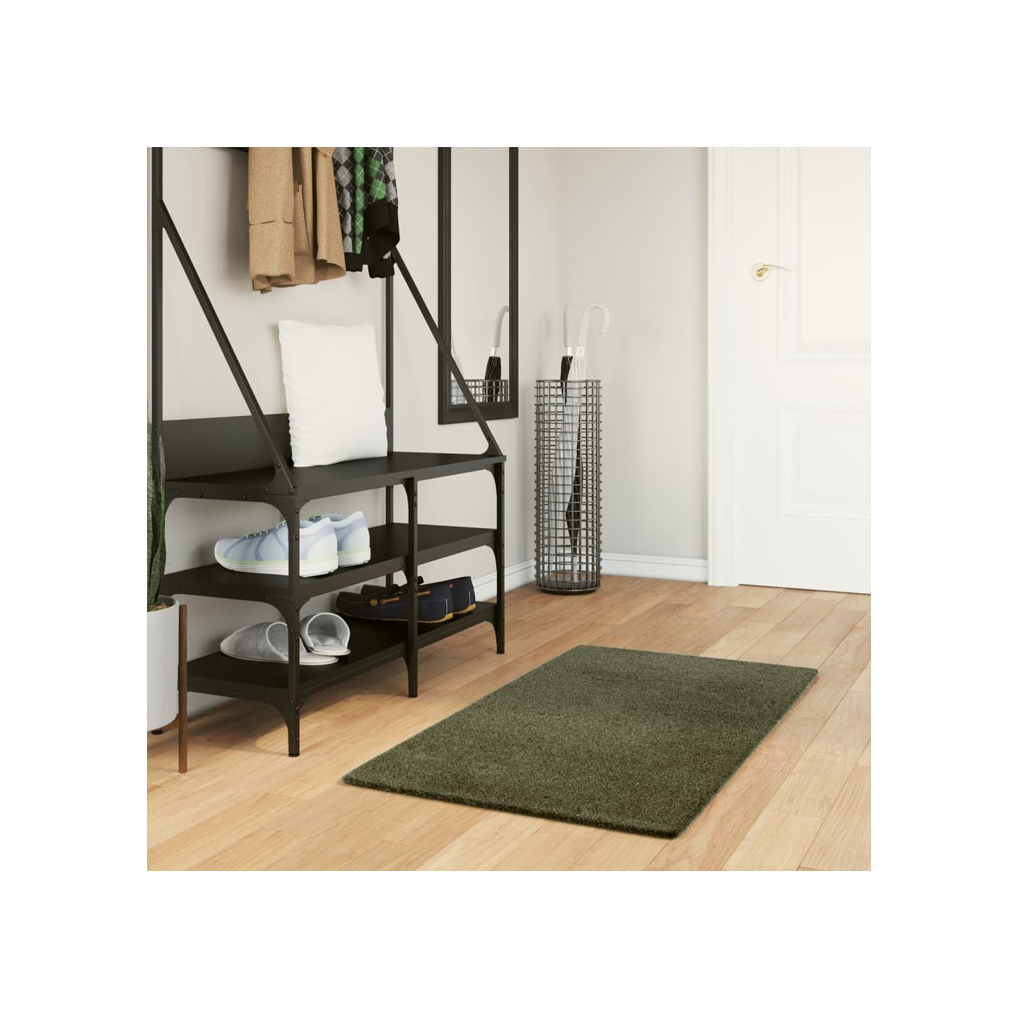 Tapis HUARTE à poils courts doux et lavable vert forêt 60x110cm