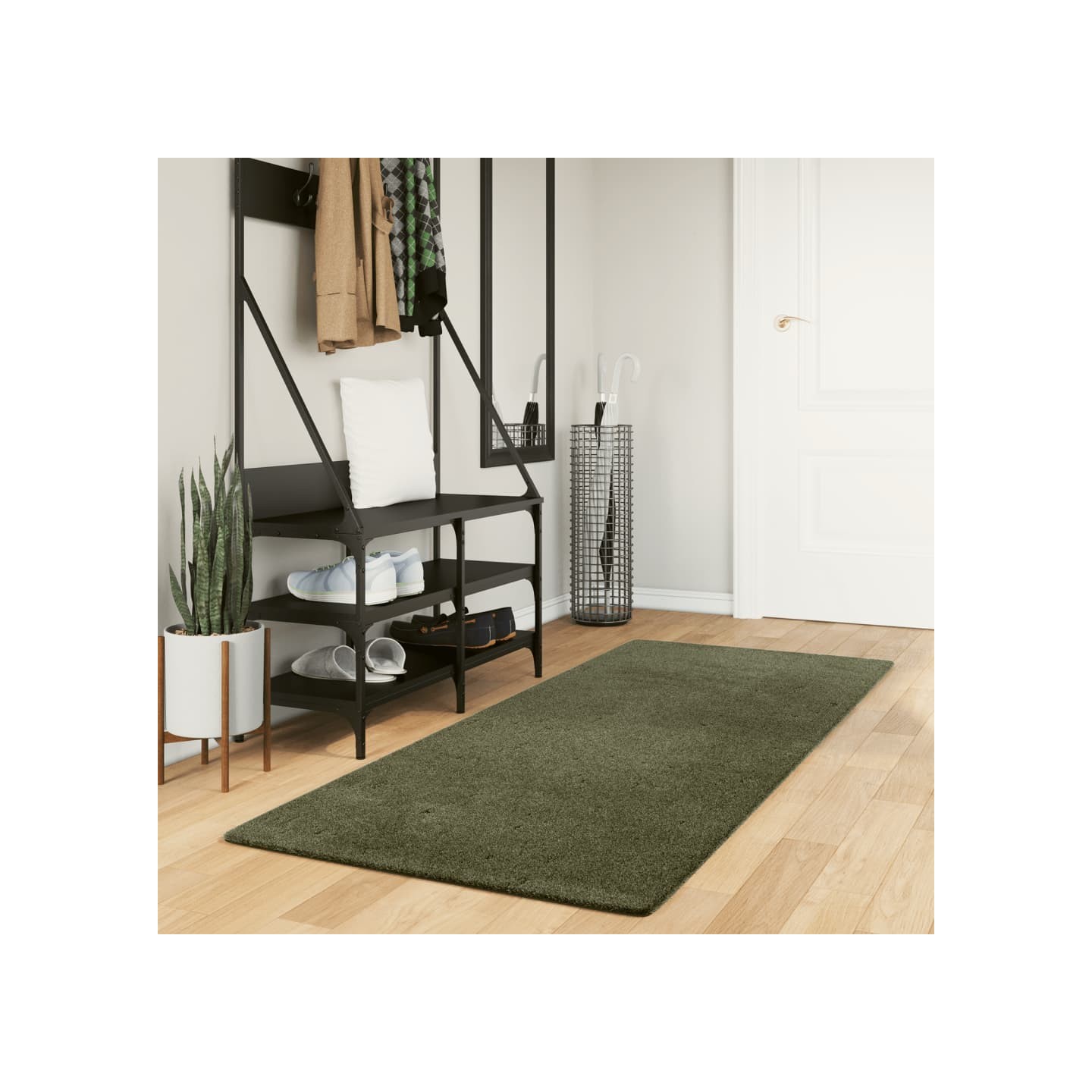 Rug HUARTE Green 80 x 200 cm 100% Polyester Plat