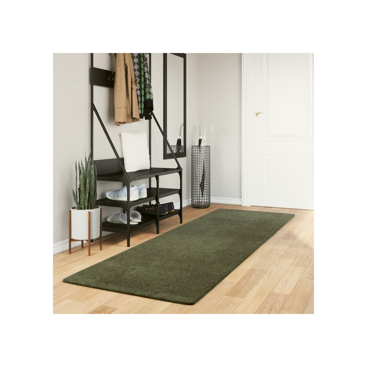 Rug HUARTE Green 80 x 250 cm 100% Polyester Plat