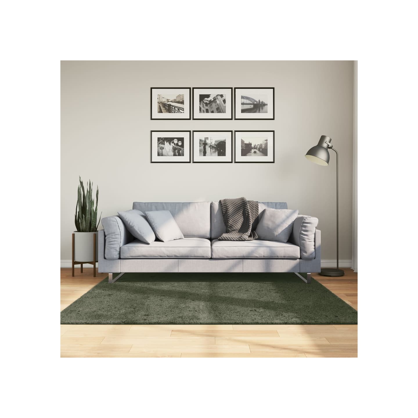 Rug HUARTE Green 160 x 160 cm 100% Polyester Plat Lavable