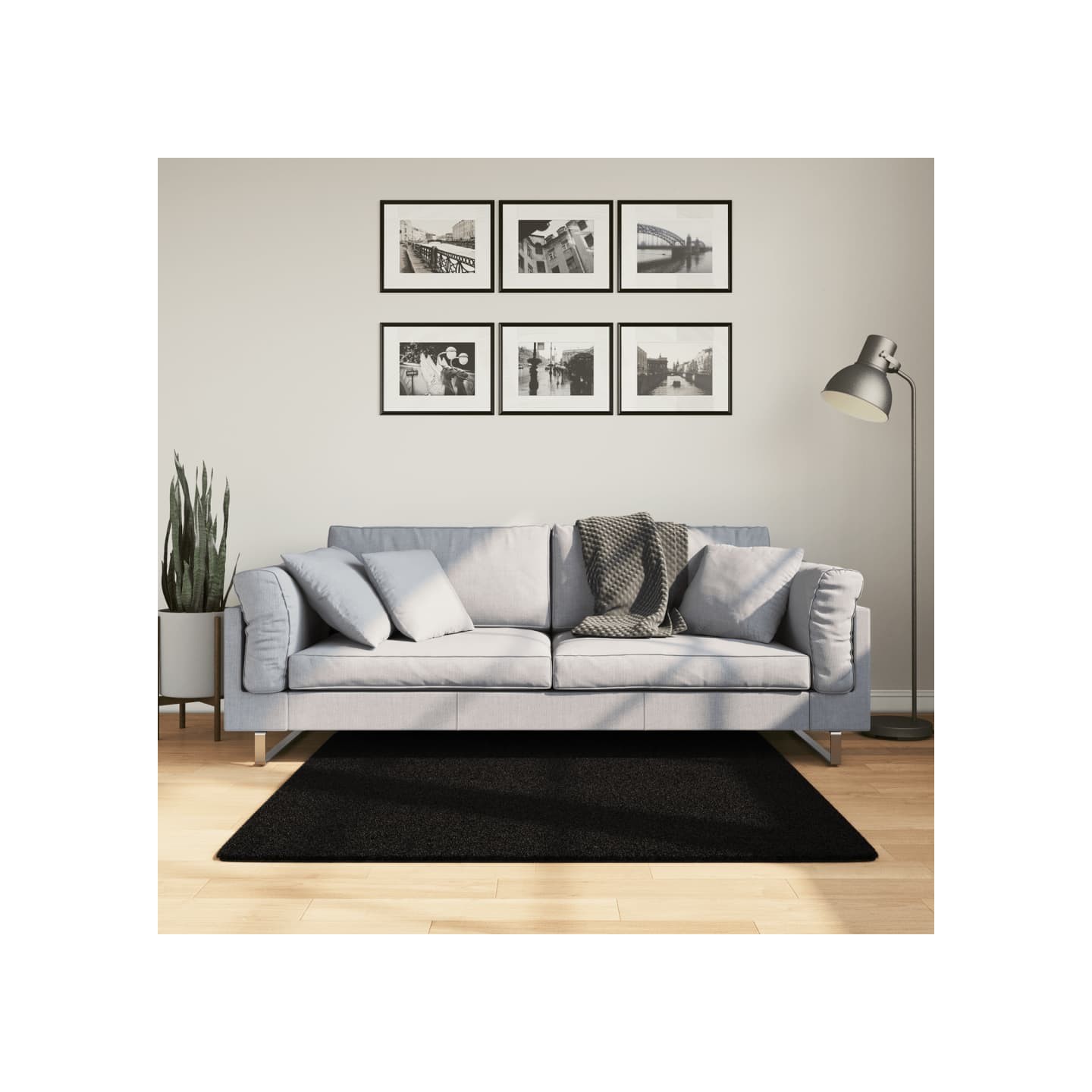 Tapis HUARTE à poils courts doux et lavable noir 120x120 cm