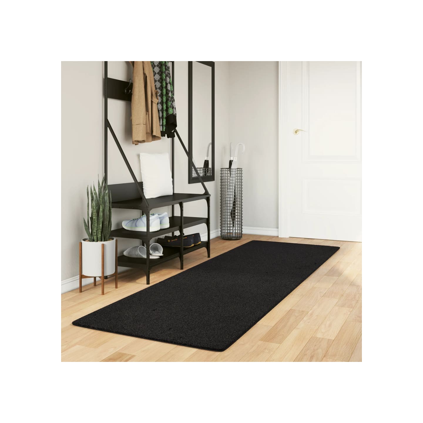 Tapis HUARTE à poils courts doux et lavable noir 80x250 cm