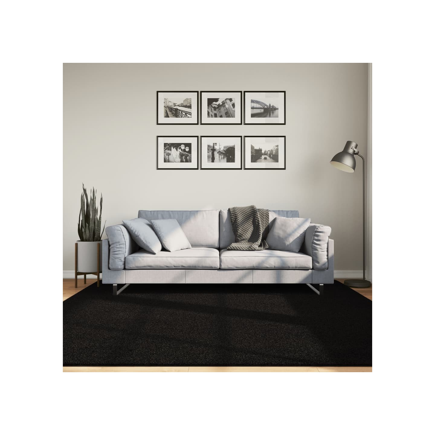 Tapis HUARTE à poils courts doux et lavable noir 200x200 cm
