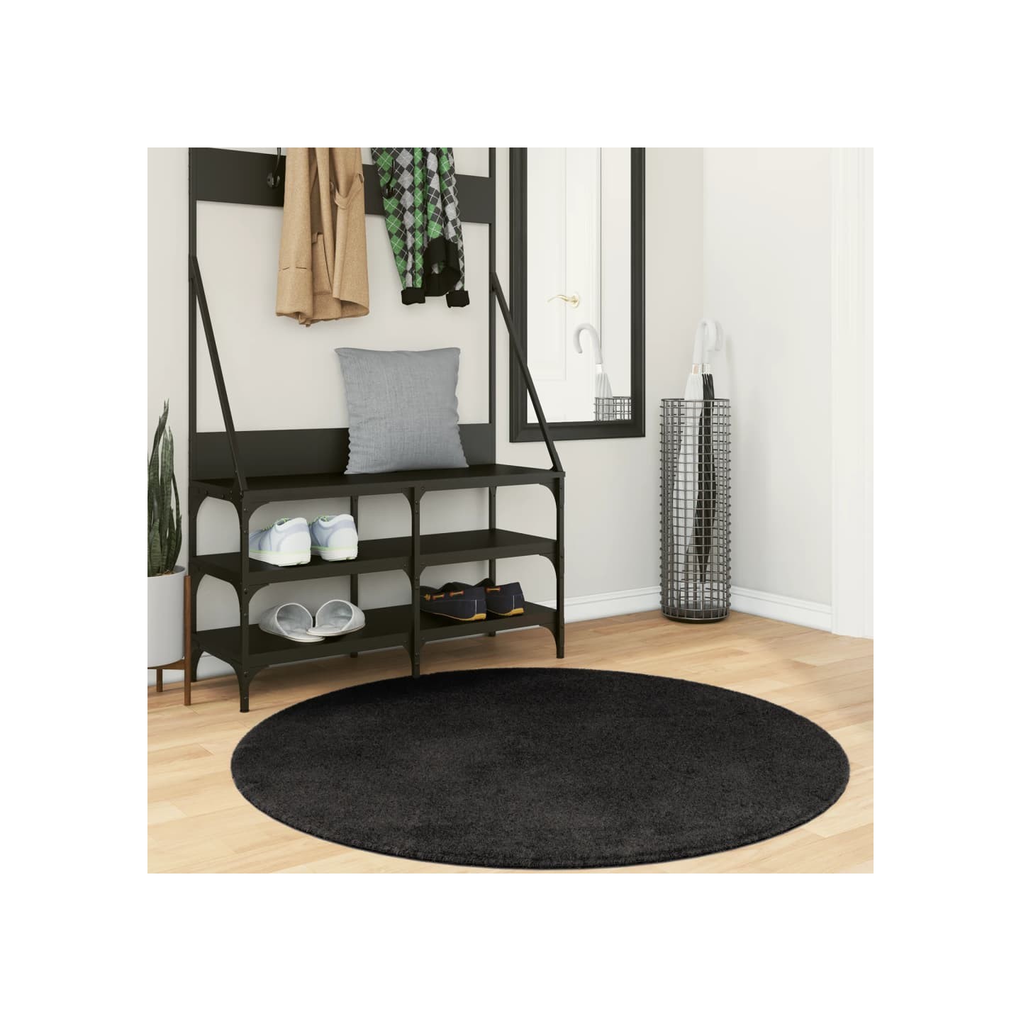 Tapis HUARTE à poils courts doux et lavable noir Ø 120 cm