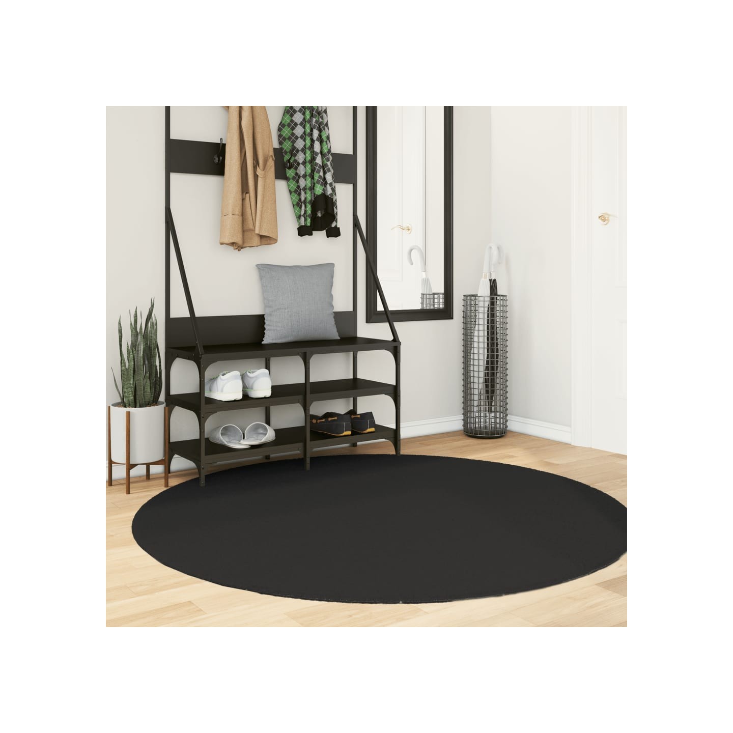 Tapis HUARTE à poils courts doux et lavable noir Ø 160 cm