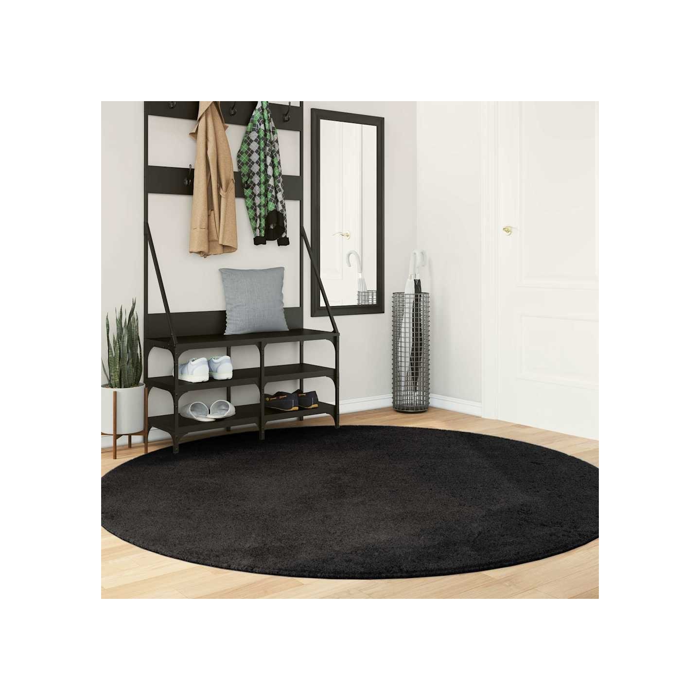 Tapis HUARTE à poils courts doux et lavable noir Ø 200 cm