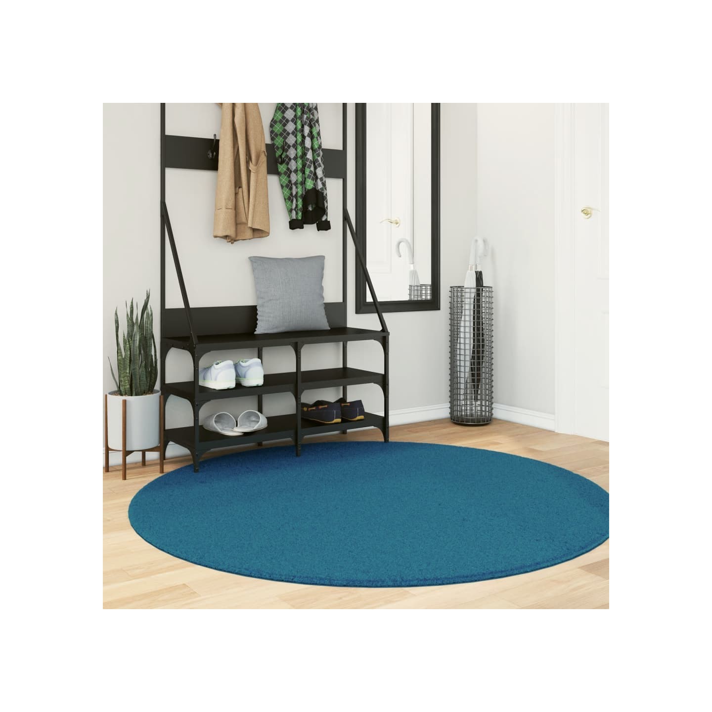 Tapis OVIEDO à poils courts turquoise Ø 160 cm