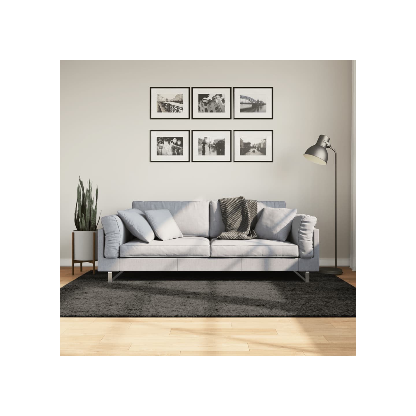 Tapis ISTAN à poils longs aspect brillant anthracite 140x200 cm