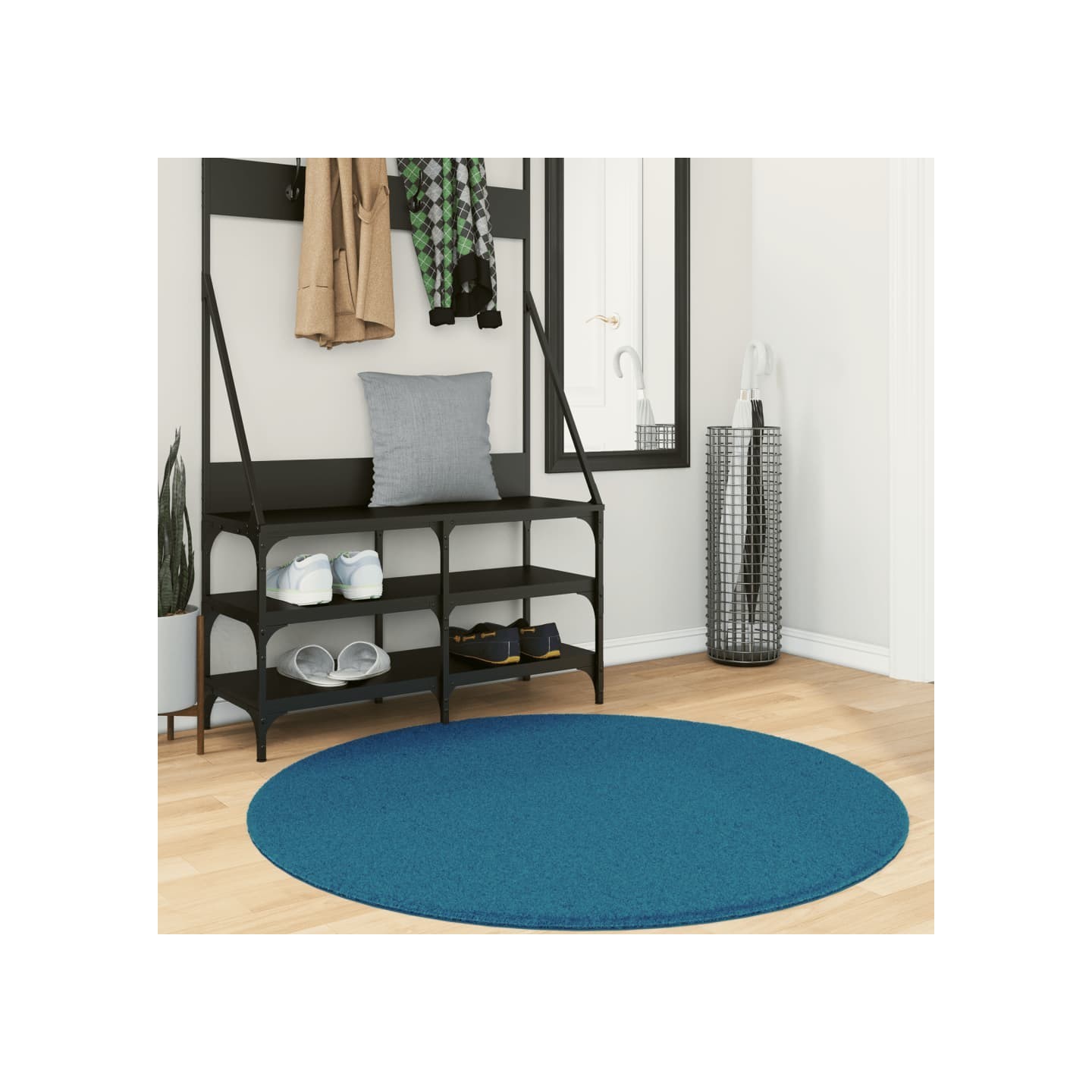 Tapis OVIEDO à poils courts turquoise Ø 120 cm