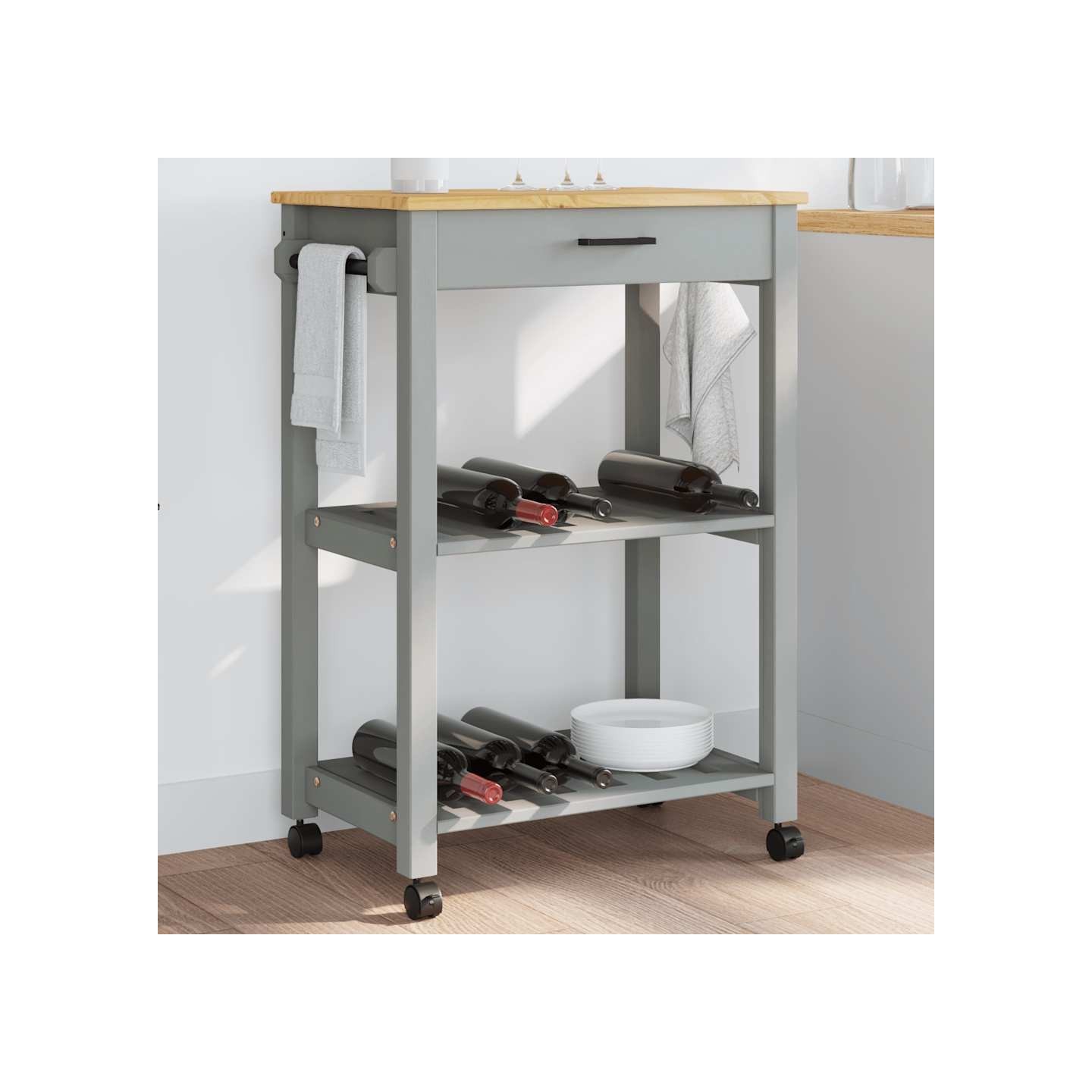 Chariot de cuisine MONZA 60x40x88,5 cm bois massif de pin