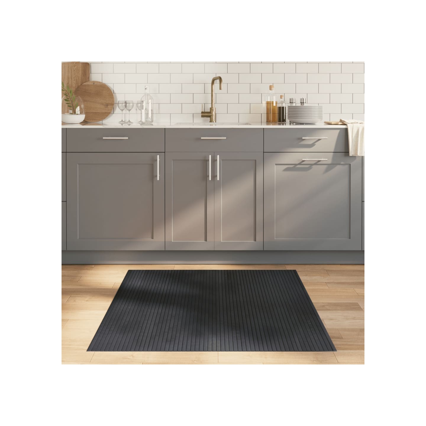 Tapis rectangulaire gris 100x100 cm bambou
