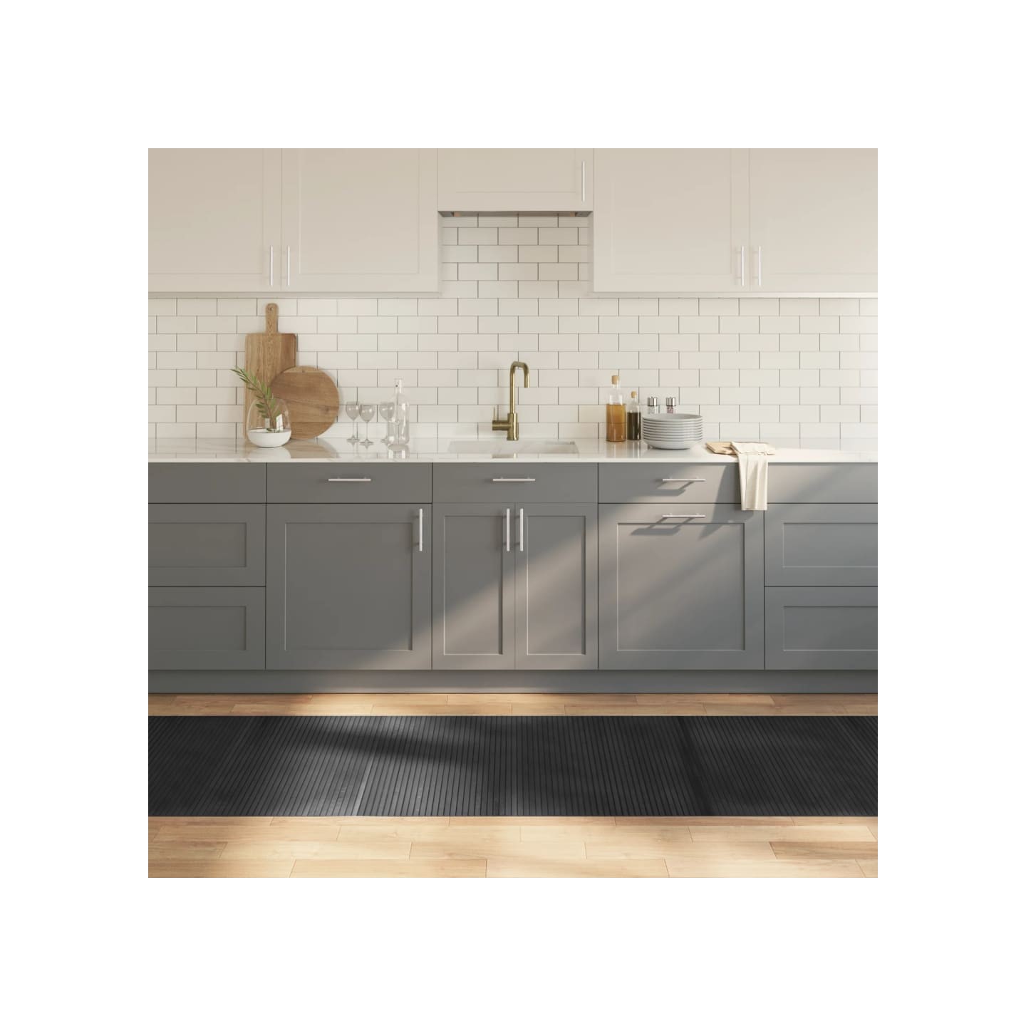 Tapis rectangulaire gris 80x500 cm bambou