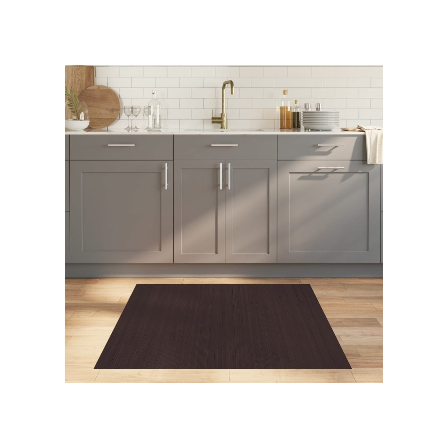 Tapis rectangulaire marron foncé 100x100 cm bambou