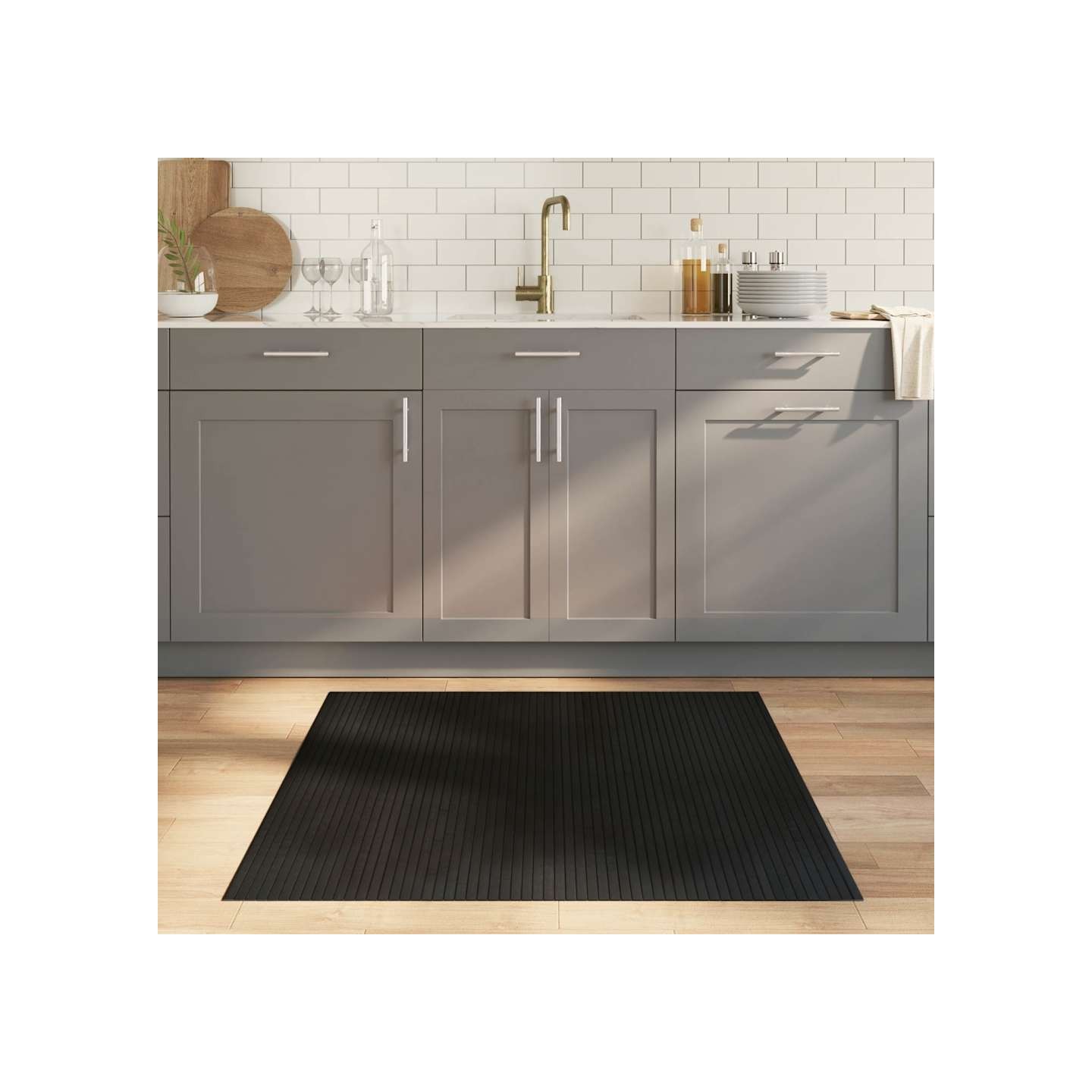 Tapis rectangulaire noir 100x100 cm bambou