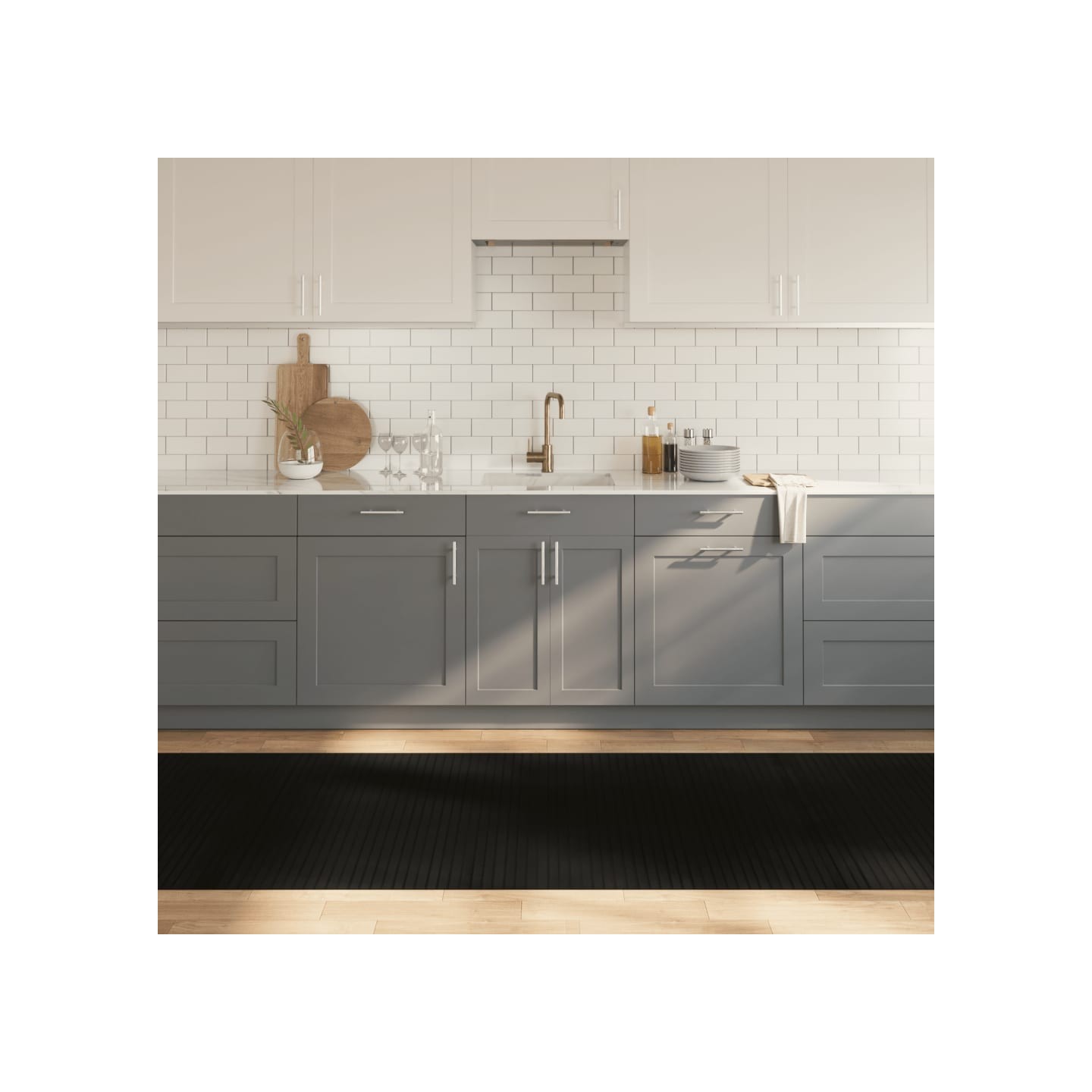 Tapis rectangulaire noir 100x400 cm bambou