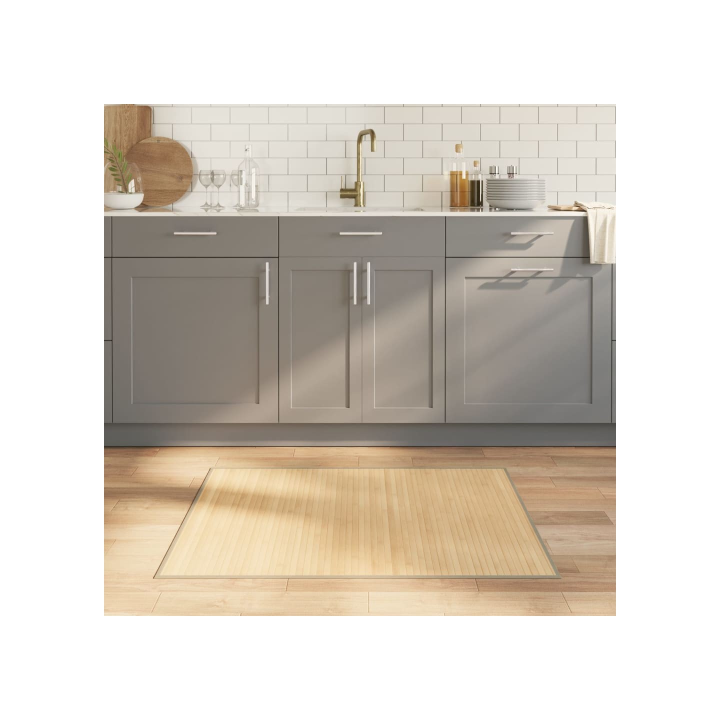 Tapis rectangulaire naturel clair 80x100 cm bambou