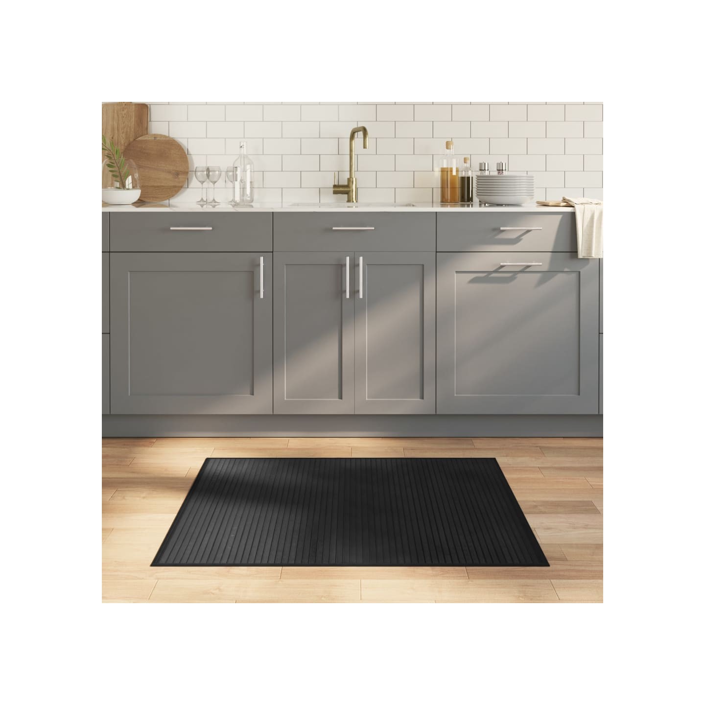 Tapis rectangulaire noir 80x100 cm bambou