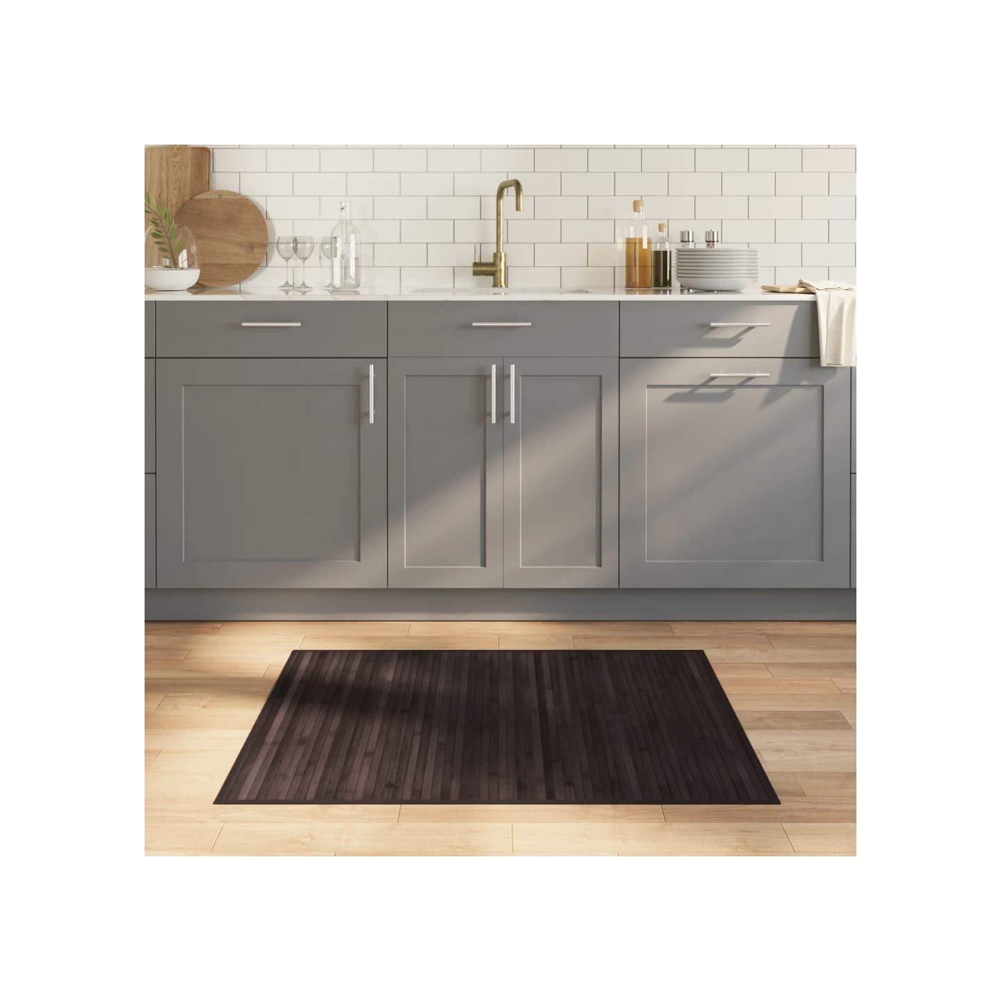 Tapis rectangulaire marron foncé 80x100 cm bambou