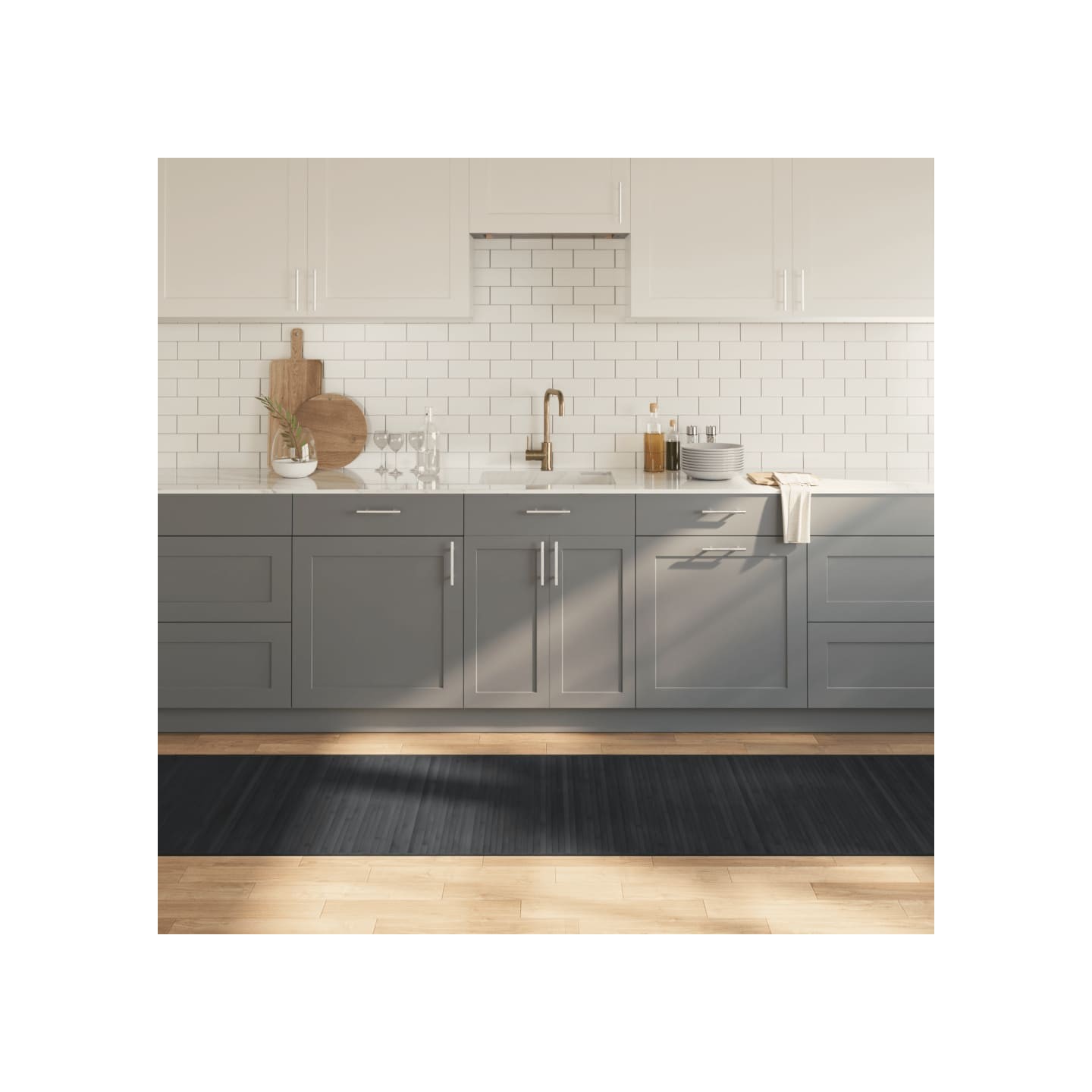 Tapis rectangulaire gris 80x1000 cm bambou