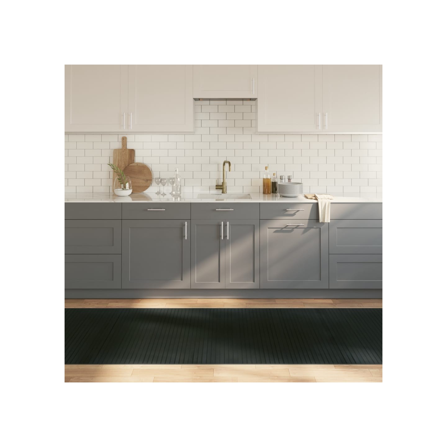 Tapis rectangulaire gris 100x500 cm bambou
