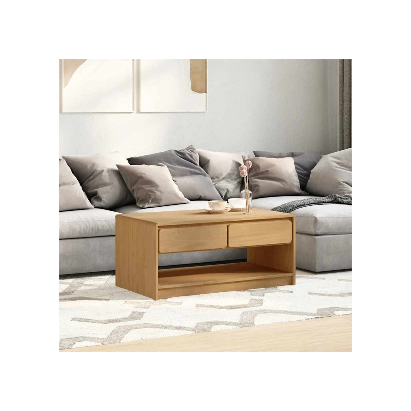 Table basse SAUDA chêne 99x55x45 cm bois de pin massif