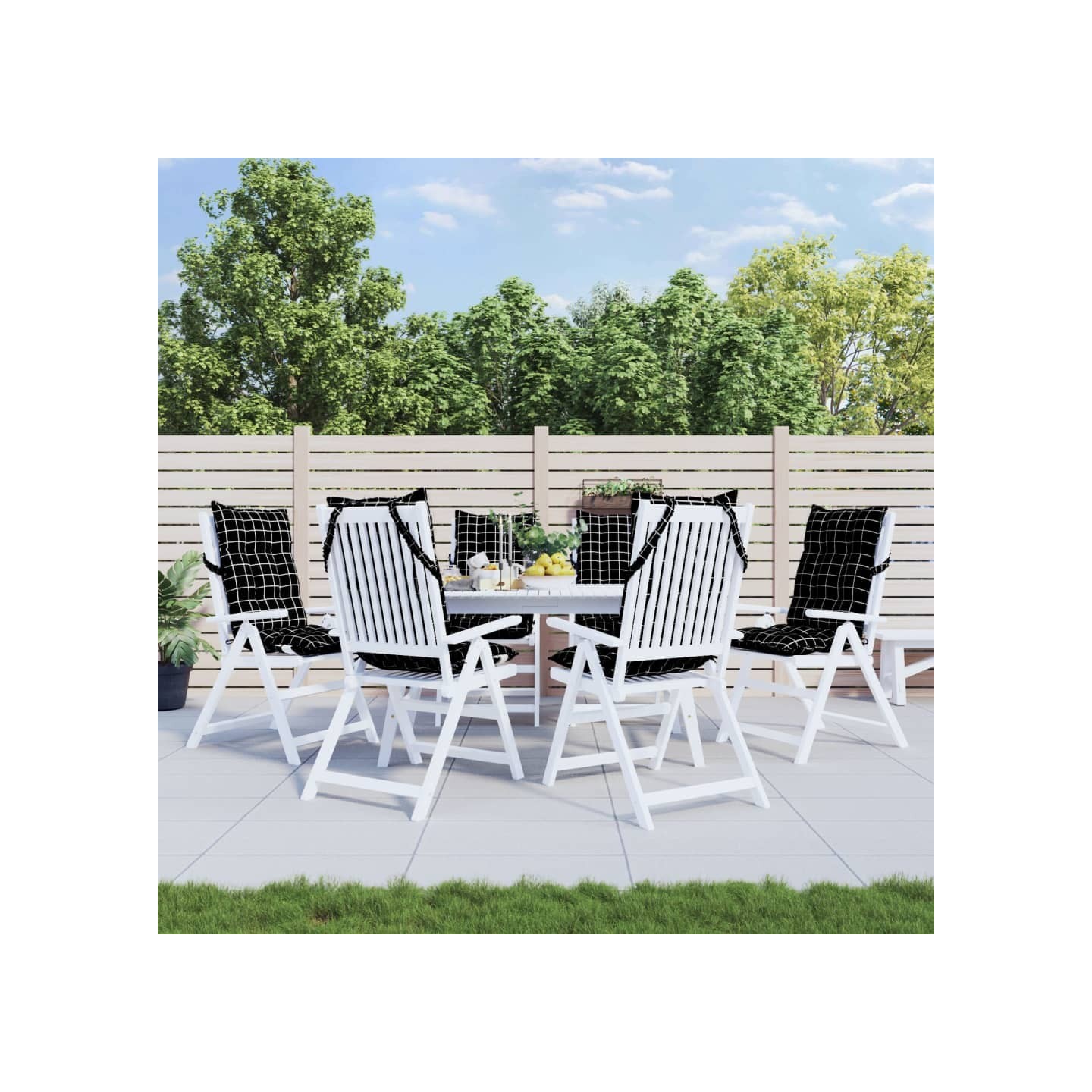 Coussins de chaise à dossier haut lot de 6 motif carreaux noir