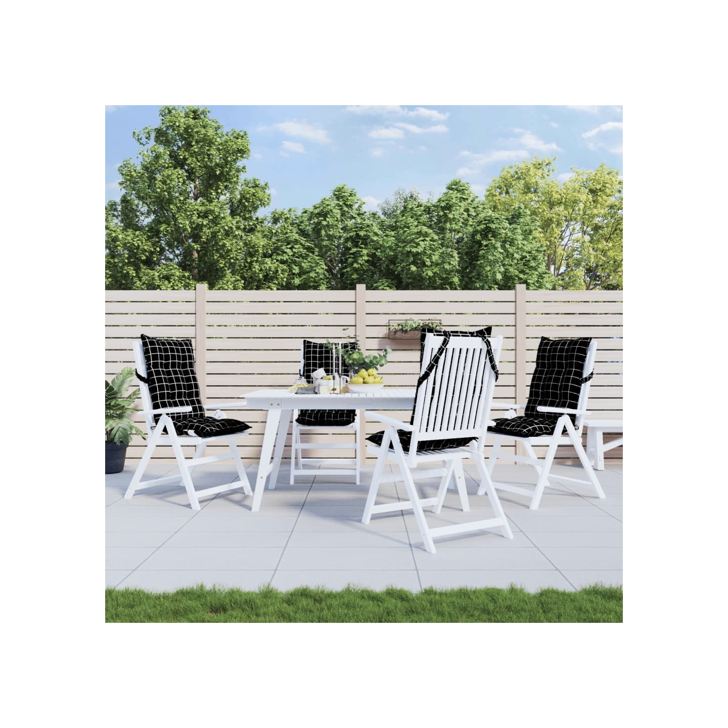 Coussins de chaise à dossier haut lot de 4 motif carreaux noir