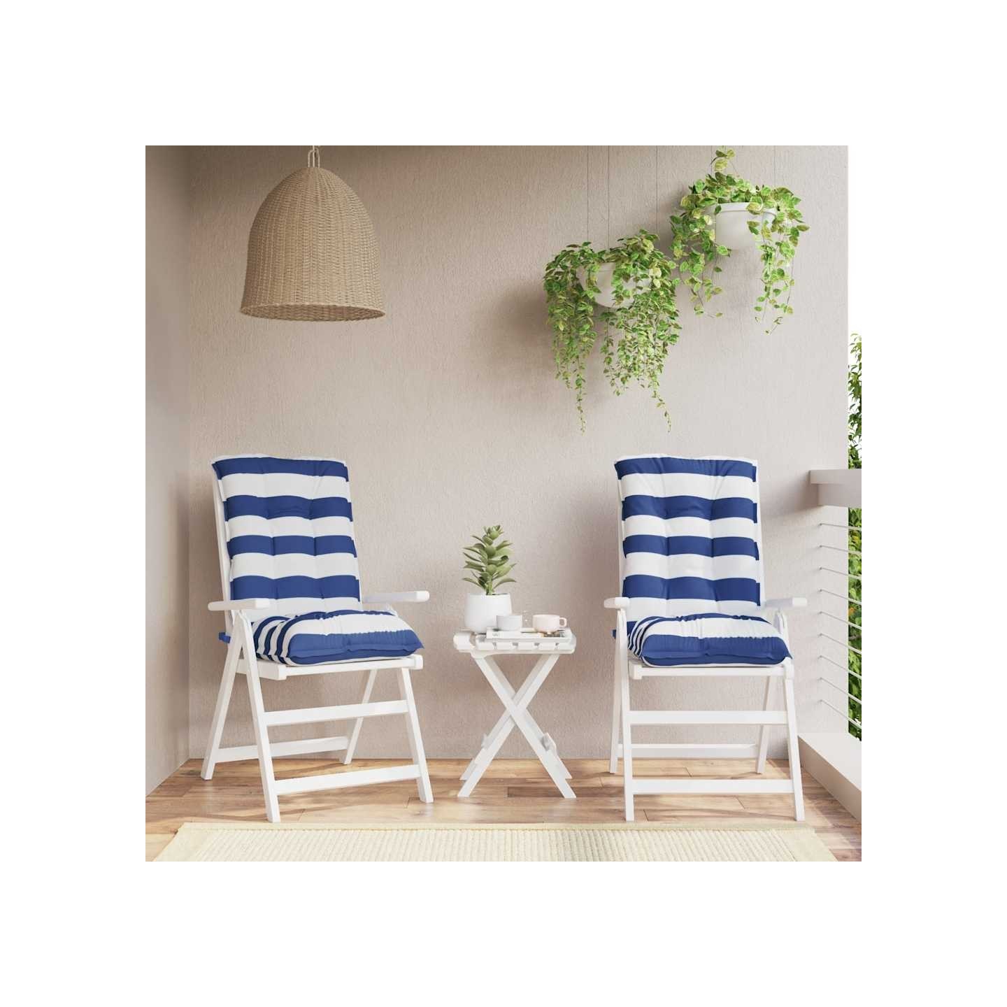 Coussins de chaise à dossier bas lot de 2 rayures bleu/blanc