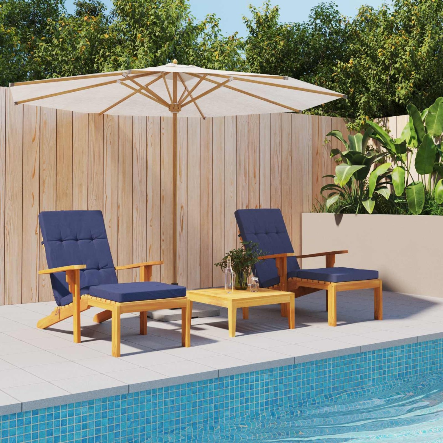 Coussin d'extérieur 2 pc Tissu Bleu marine 180 x 55 x 7 cm