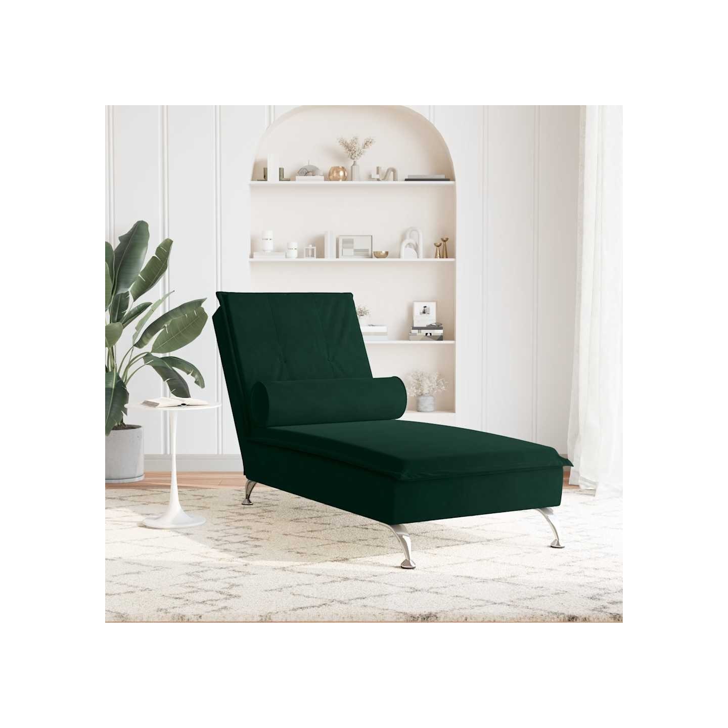 Chaise longue de massage avec traversin vert foncé velours