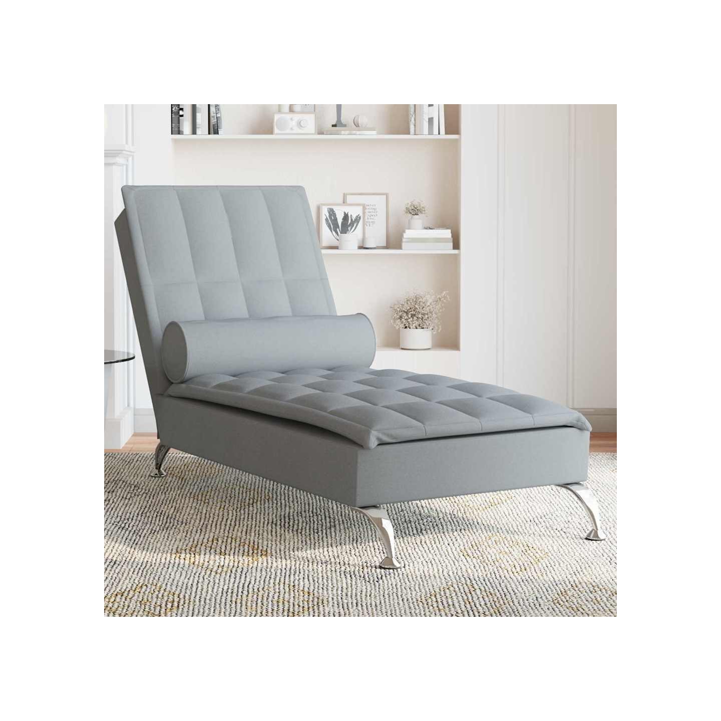 Chaise longue de massage avec traversin gris clair tissu
