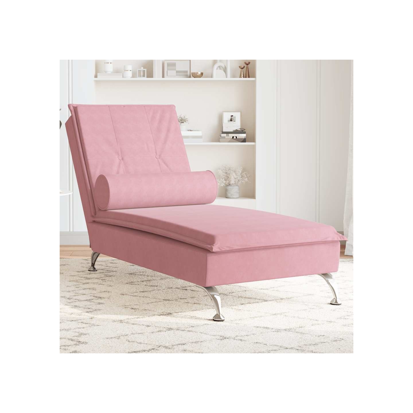 Chaise longue de massage avec traversin rose velours