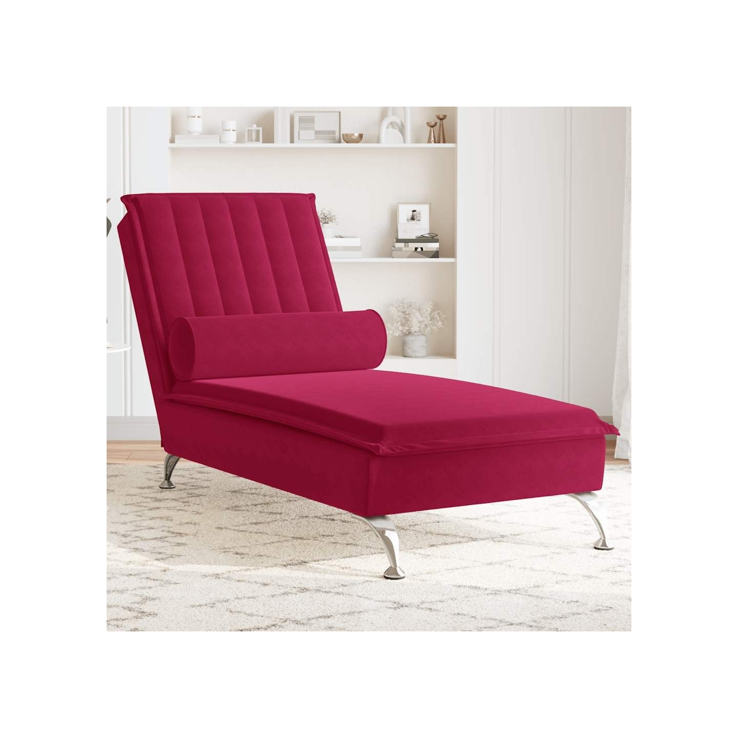 Chaise longue de massage avec traversin rouge bordeaux velours