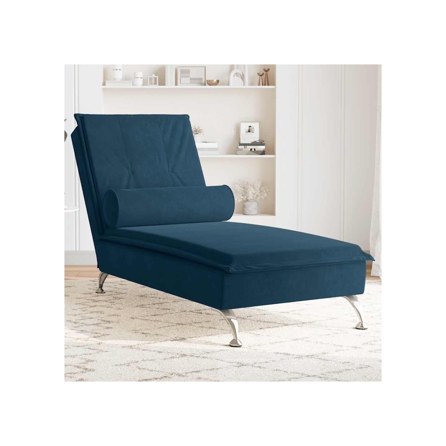 Chaise longue de massage avec traversin bleu velours